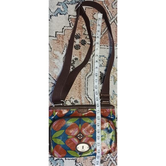 Fossil Key-Per Crossbody coated canvas Bag Brown Floral w/adjustable strap - Picture 4 of 9